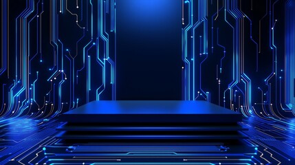Poster - Modern 3D Podium in Neon Framed Empty Space