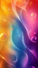 Poster - Colorful abstract waves with glowing bubbles, digital illustration. Vibrant and dynamic art concept