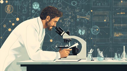 Poster - A Scientist Examining a Specimen Under a Microscope