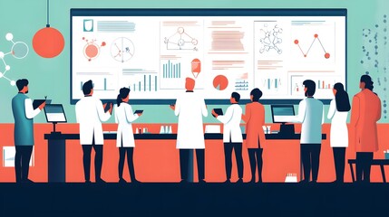Poster - A Group of Scientists Analyzing Data on a Large Whiteboard