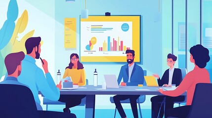 Poster - Businesspeople Having a Meeting Around a Table with Charts and Graphs