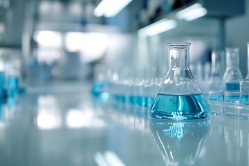 Poster - A Single Erlenmeyer Flask Filled with Blue Liquid in a Laboratory Setting