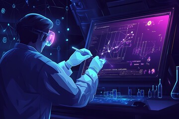 Poster - A Scientist Analyzing Data on a Large Screen in a Laboratory