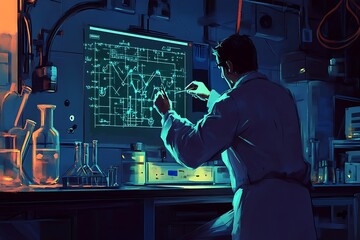 Poster - A Scientist Working in a Laboratory, Analyzing Data on a Screen