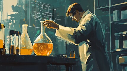 Poster - A Scientist Working in a Laboratory with Chemical Solutions
