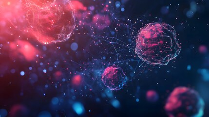 Poster - Abstract glowing spheres connected by a network of lines