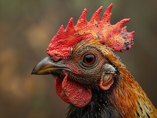 Canvas Print - Close-Up Portrait of a Rooster with Intricate Feathers