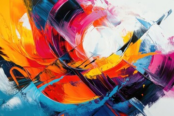 Wall Mural - Dynamic, bold brush strokes in bright, bold colors, forming an energetic abstract composition