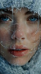 Poster - Close-Up Portrait of a Woman Covered in Frost