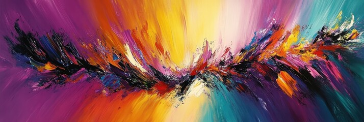 Wall Mural - Dynamic, bold brush strokes in bright, bold colors, forming an energetic abstract composition
