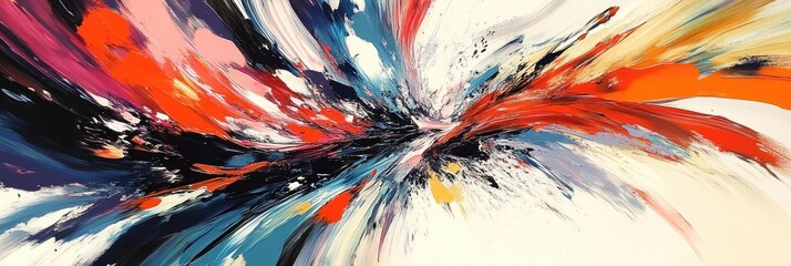 Wall Mural - Dynamic, bold brush strokes in bright, bold colors, forming an energetic abstract composition