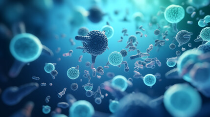 bacteria and cells and viruses under laboratory microscope,