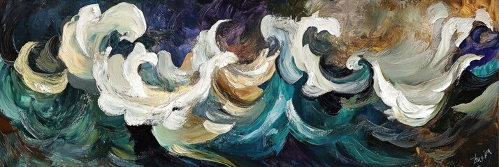 Wall Mural - Expressive, broad brush strokes forming abstract waves on a textured background