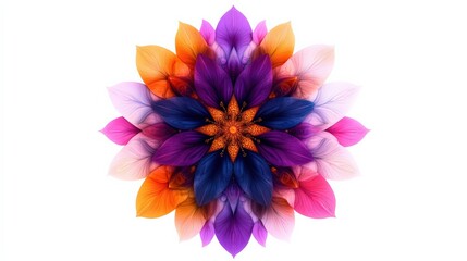 Wall Mural - Colorful abstract floral design, vibrant petals in purple, orange, and pink hues.