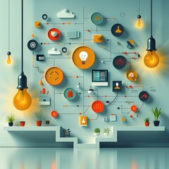 Poster - A clean and minimalist graphic depicting tailored solutions for maximizing business success. icons representing key strategies like marketing, customer engagement, and operational efficiency.