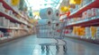© peppastocker - Toilet paper on roll in shopping cart, featuring store supermarket buy soft hygiene supply, with toilet shop market purchase paper product retail buying customer