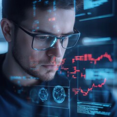 Poster - Intense Male Programmer Engaged in Holographic Coding