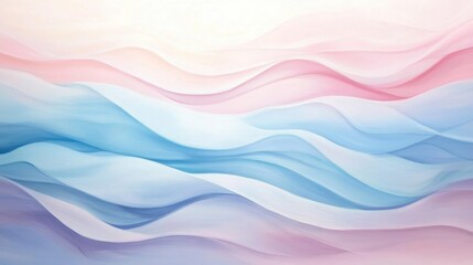 Poster - Soft pastel waves in light pink, lavender, and baby blue, mimicking gentle water flow, create a tranquil underwater dreamscape in an ethereal abstract style.