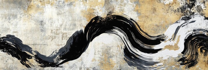 Wall Mural - Expressive, broad brush strokes forming abstract waves on a textured background