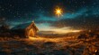 © peppastocker - The star shines over the manger of Christmas of Jesus Christ. Concept. Generative AI.