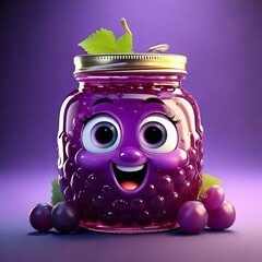 Sticker - Cute Cartoon Jar of Grape Jelly Jam Food Character