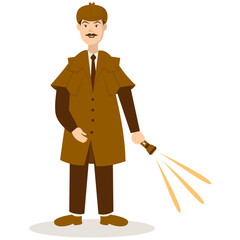 Detective Profession Cartoon Illustration. Isolated on White Background. Vector Character Design.