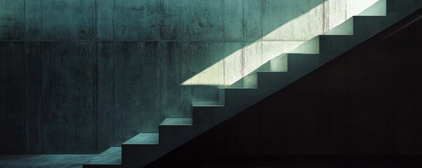 Aufkleber - concrete staircase with sunlight and shadow in minimalist architecture