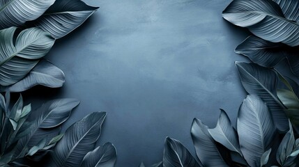 Poster - Dark leaves framing a textured blue background