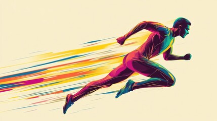 Poster - Minimalist vector of a runner with sleek, angular lines in bright colors, capturing the intensity of a sprint in a simple yet dynamic design.