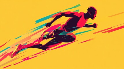 Poster - Minimalist vector of a runner with sleek, angular lines in bright colors, capturing the intensity of a sprint in a simple yet dynamic design.
