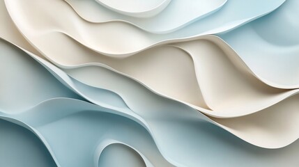 Poster - Abstract layered waves in soft pastel colors.