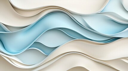 Poster - Abstract wave shapes in soft blue and beige.