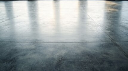 Poster - a top-down shot of a smooth, pale grey concrete floor with subtle variations in tone for an industri
