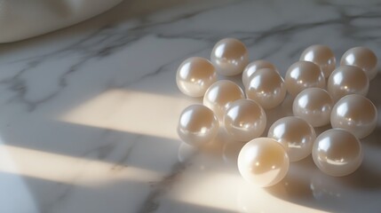 Poster - Soft Glow of Pearls on Elegant Marble Surface