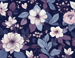 Beautiful seamless vector floral pattern a dark blue purple background