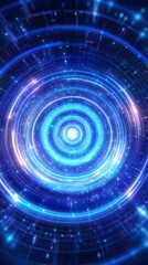 Poster - Futuristic blue light tunnel with glowing particles, abstract technology vortex concept