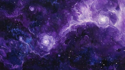 Wall Mural - a purple cosmic landscape with swirling stars and glowing nebulae, creating a mystical and otherworl