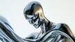 © peppastocker - An abstract glossy human figure in a dynamic pose in metallic colors, an expressionistic style, ed in 3D