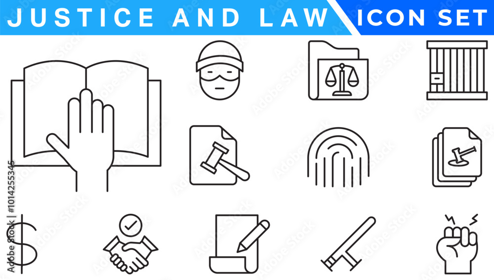 Law and justice line icons collection. Big UI icon set in a flat design ...