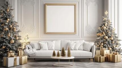 Wall Mural - Stylish Interior Design Background. Christmas Frame Mock up. Generative AI.