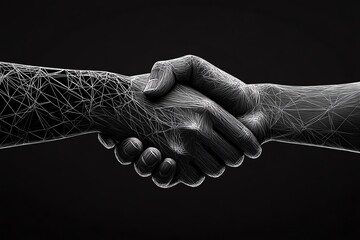 Poster - Minimalist scene of a handshake, representing a business deal meeting expectations, drawn in clean lines with subtle shading