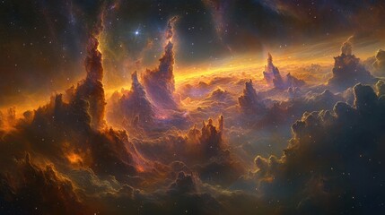 Wall Mural - celestial wonder of a starry night adorned with colorful clouds revealing the vast universe, showcas