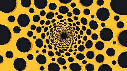 Wall Mural - Dive into a vibrant, abstract illustration featuring a yellow and black dotted tunnel, brimming with cartoonish charm.