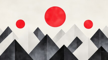 Sticker - Discover tranquility with this Zen watercolor art featuring a geometric mountain landscape in soft, muted tones.