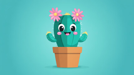 Canvas Print - Meet the cute cactus Sporting pink blooms and a cheeky grin, this lively character adds fun to any space.