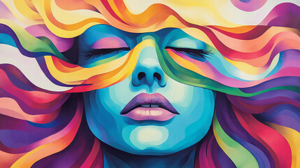 Sticker - Abstract portrait of a woman with vibrant colors.