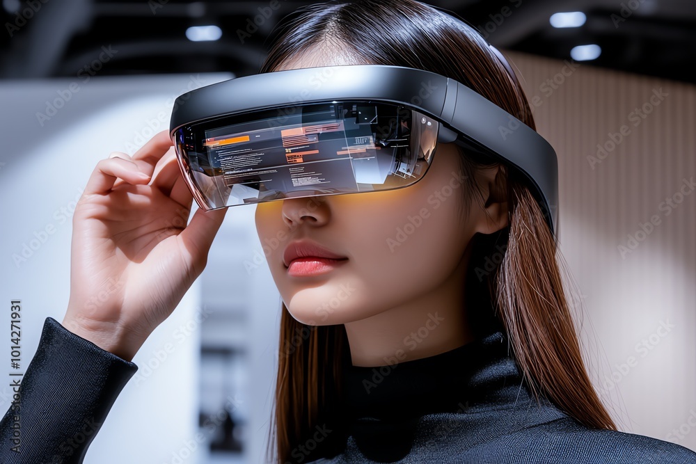 Person using augmented reality glasses to prepare for tomorrowâ€™s work ...