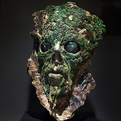 Green Face Sculpture: A Surreal and Disturbing Art Piece