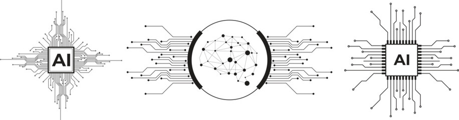 Fototapete - artificial intelligence illustration. circuit board processor with artificial intelligence ai techno