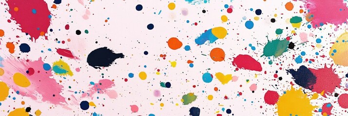 Wall Mural - Expressive, splattered brush texture with random dots and dashes of color across the canvas